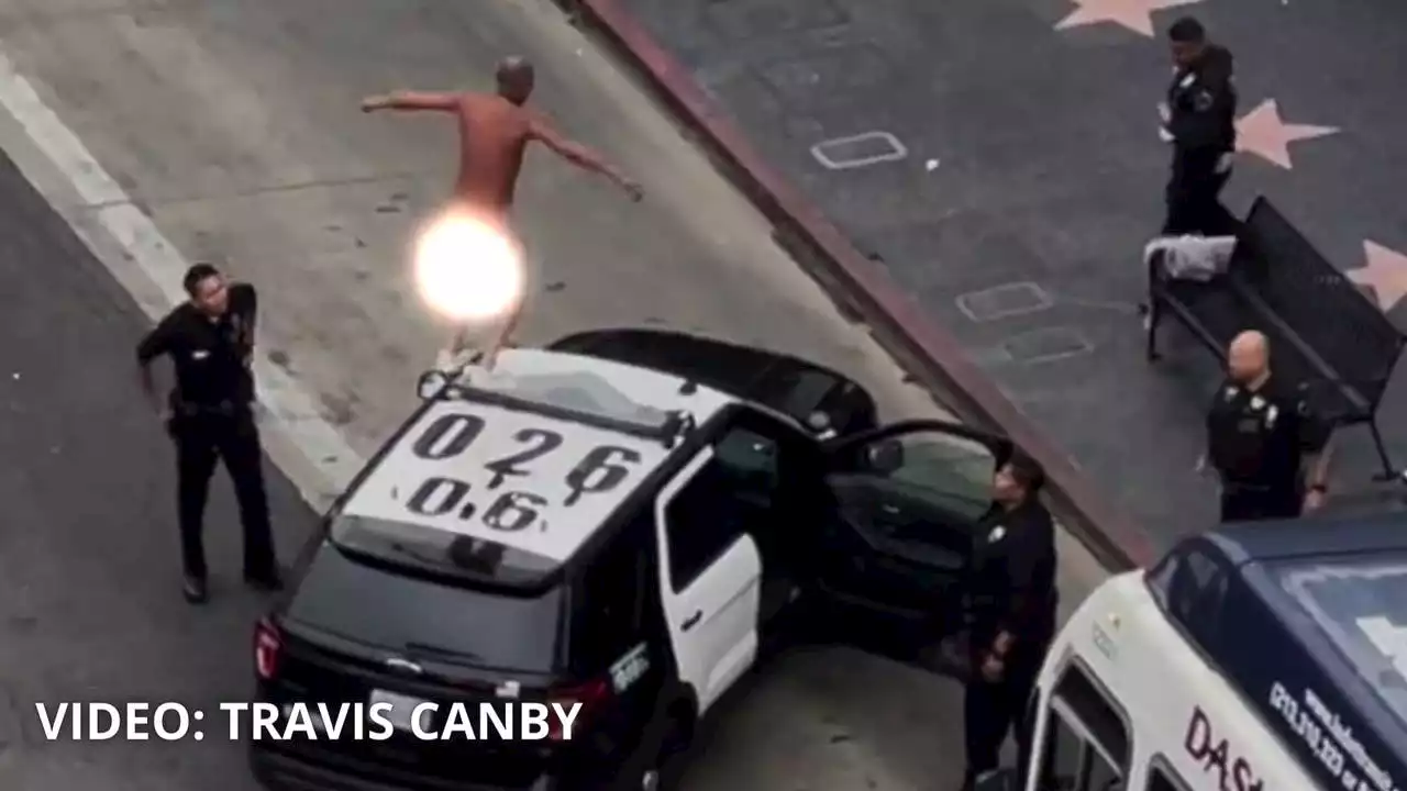 Video: Naked man dances on LAPD cruiser in Hollywood