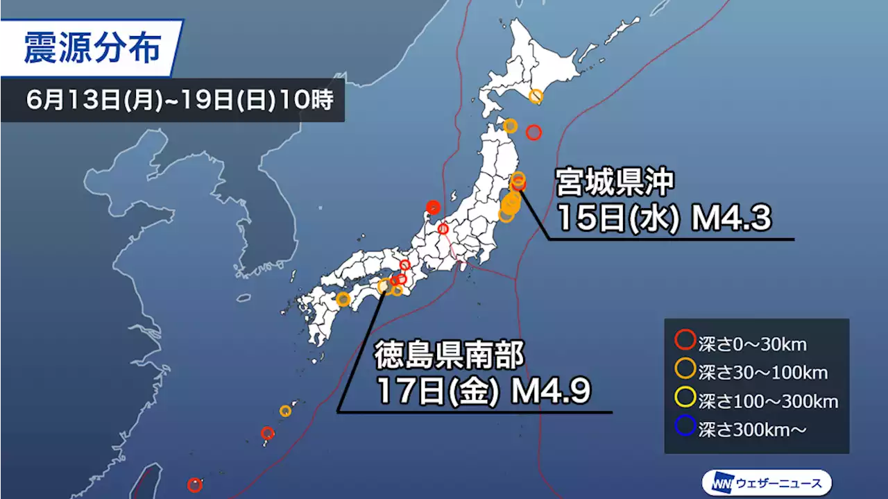 週刊地震情報 2022.6.19 徳島県南部で震度4 南海トラフ地震とは違うメカニズム