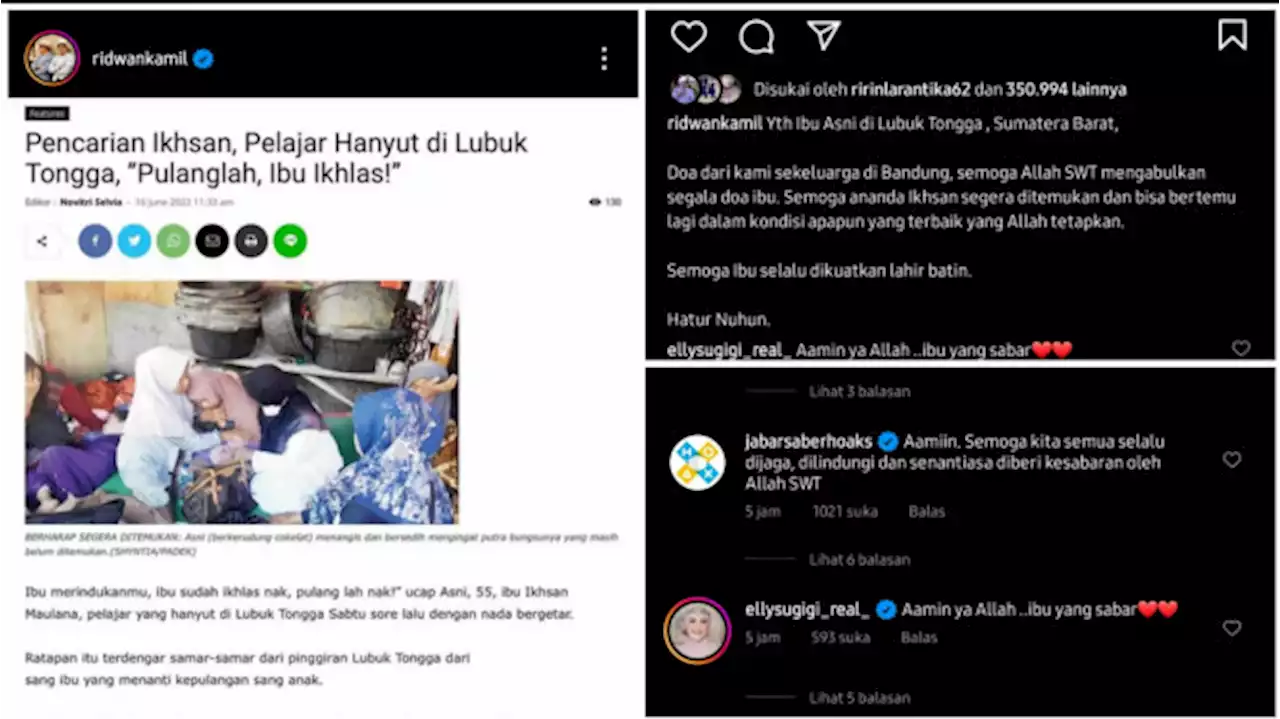 Kenang Emil, Ridwan Kamil Posting Doa Menyentuh Soal Ibu Cari Anaknya yang Hanyut di Sungai Bangek Kota Padang