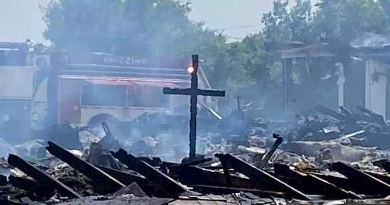 A lone cross was left standing after a Texas church burned to the ground