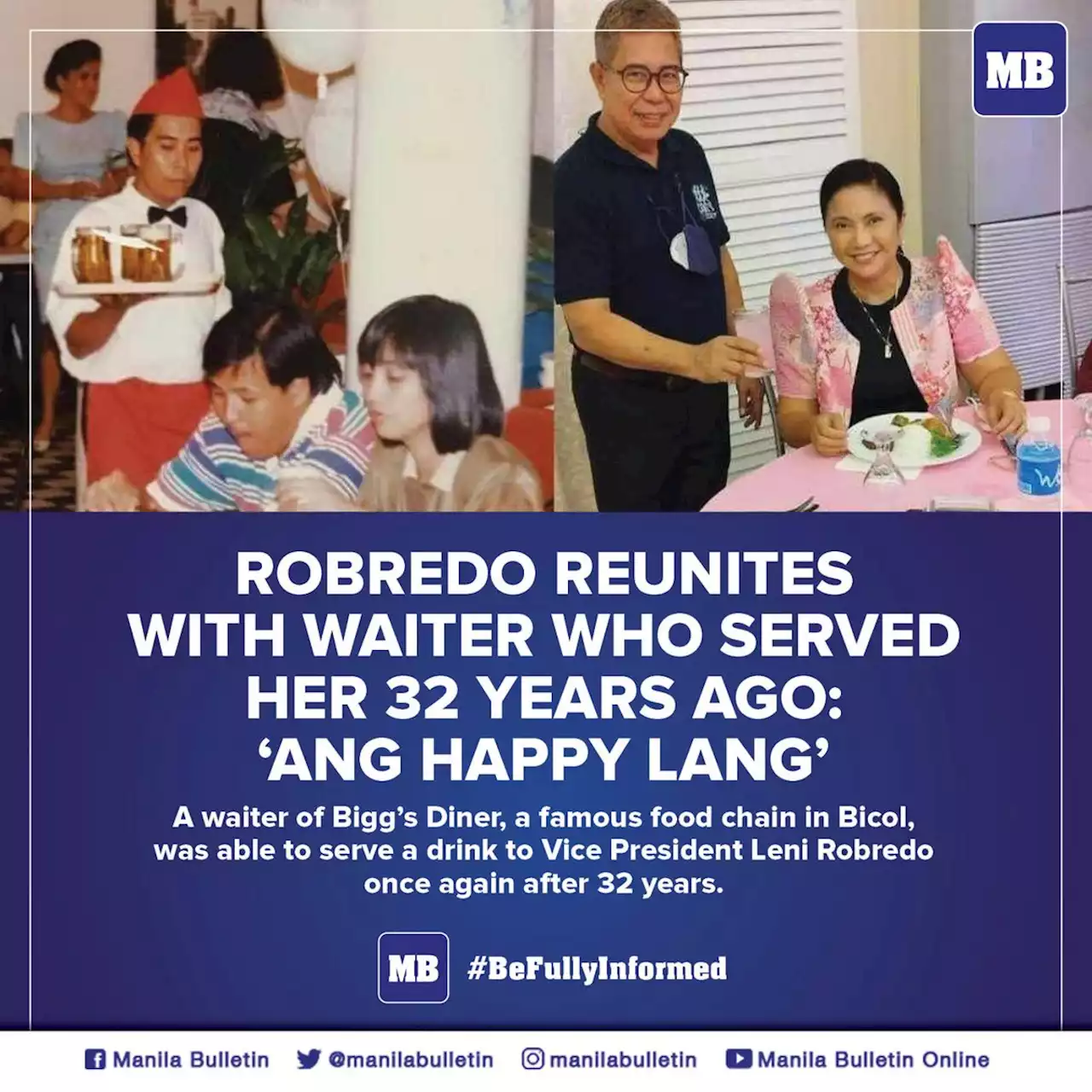 Robredo reunites with waiter who served her 32 years ago: ‘Ang happy lang’