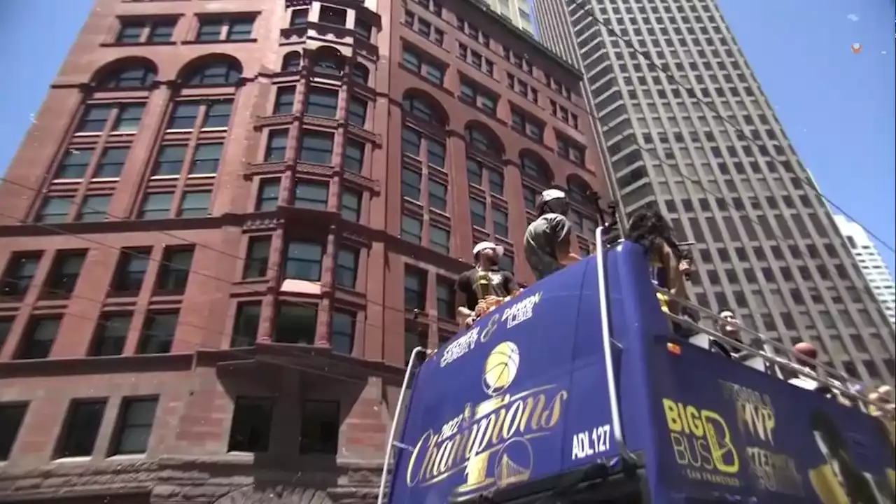 Warriors celebrate championship with parade, champagne and ice cream