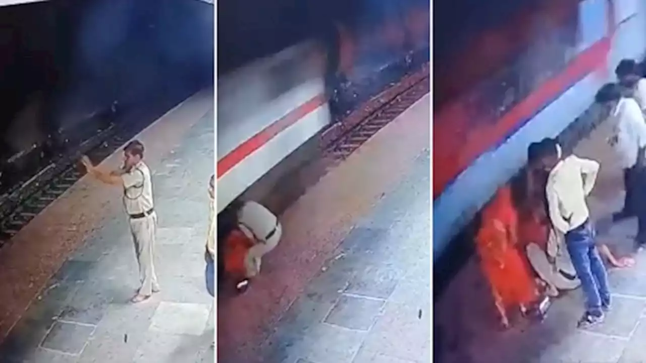 Impactante video: un policía salvó a una anciana de ser atropellada por un tren