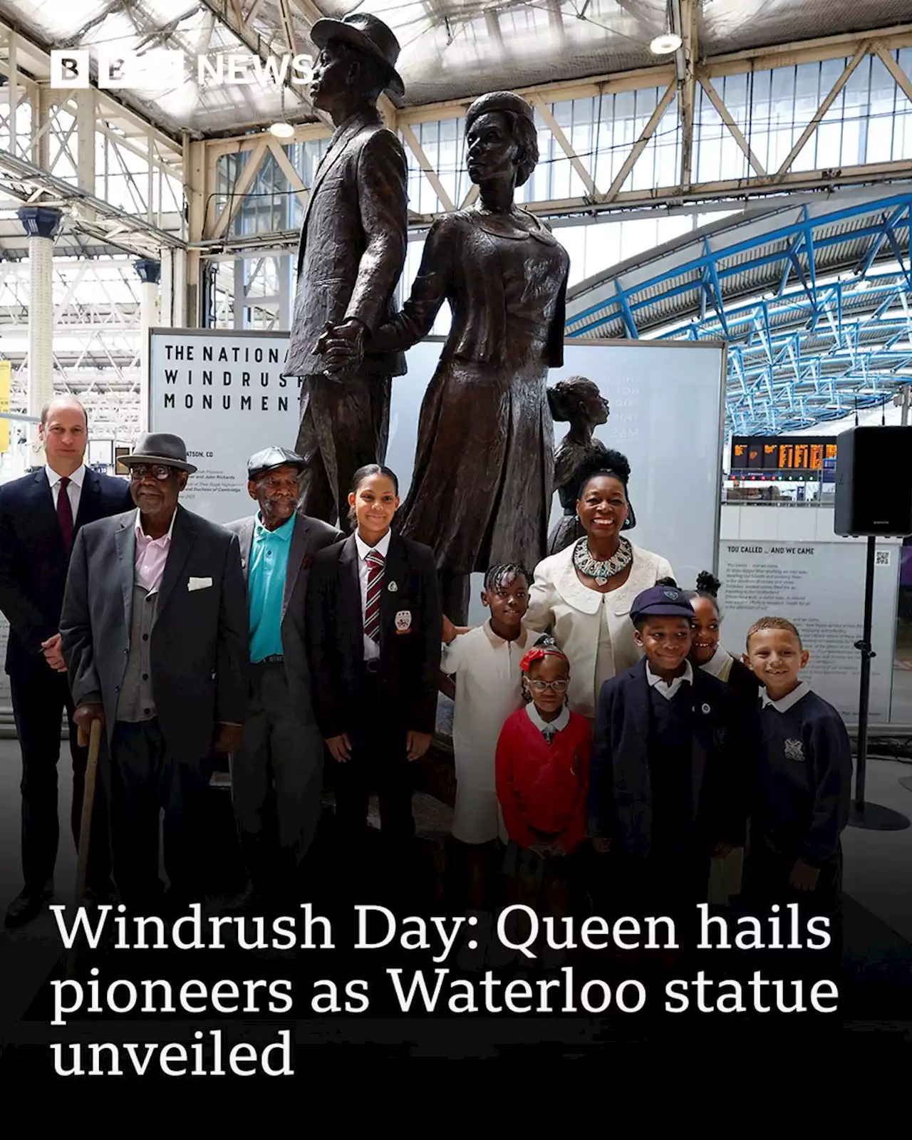 Windrush Day: Queen praises pioneers as Waterloo statue unveiled