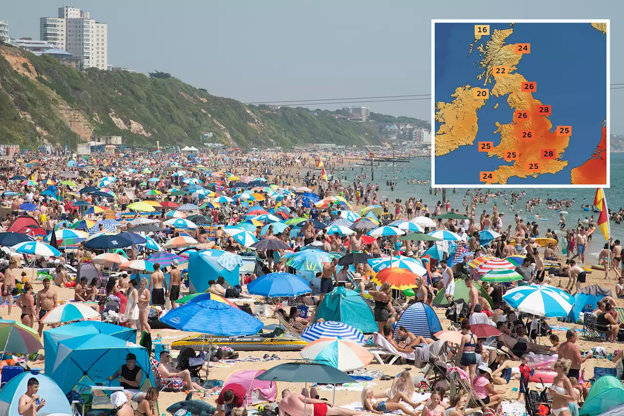 UK weather: Map shows Britain turn RED as 28C heat wave sweeps the country... making it hotter than Mexico