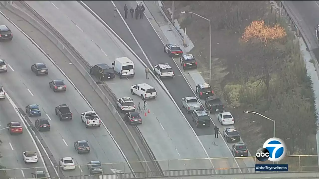 Death investigation underway after bags with unknown contents found on 60 Freeway in Boyle Heights