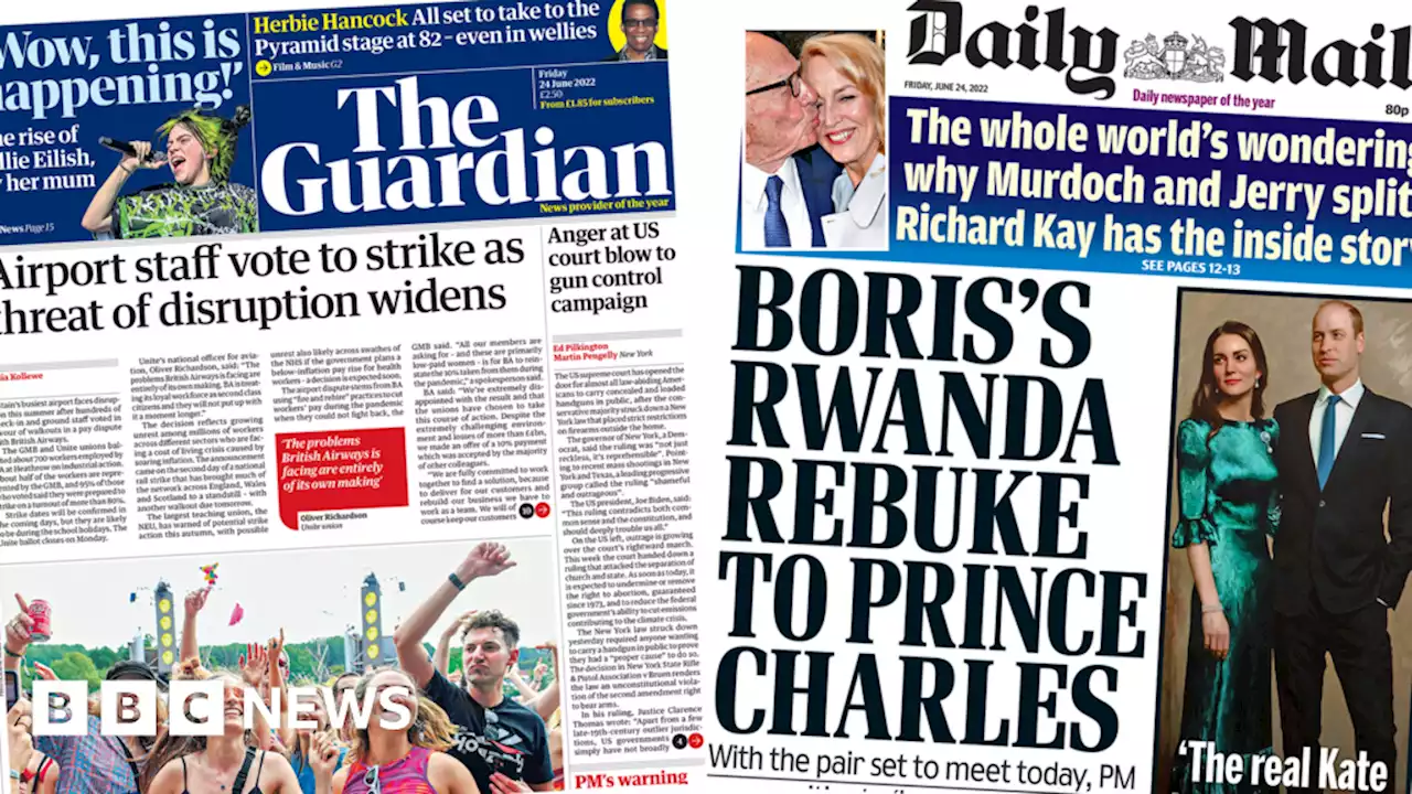 Newspaper headlines: BA staff to strike and Boris's Rwanda 'rebuke'