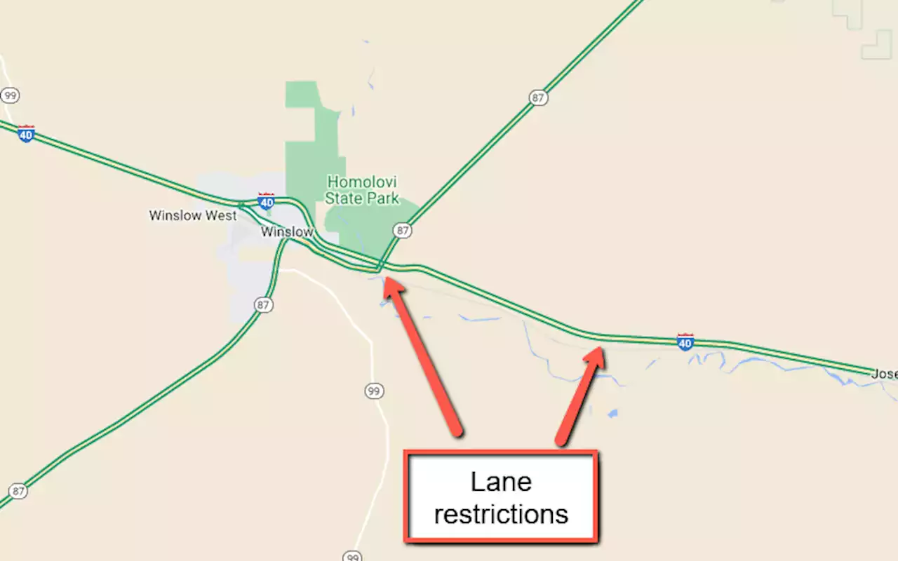 Plan for Interstate 40 lane restrictions east of Winslow June 27-30