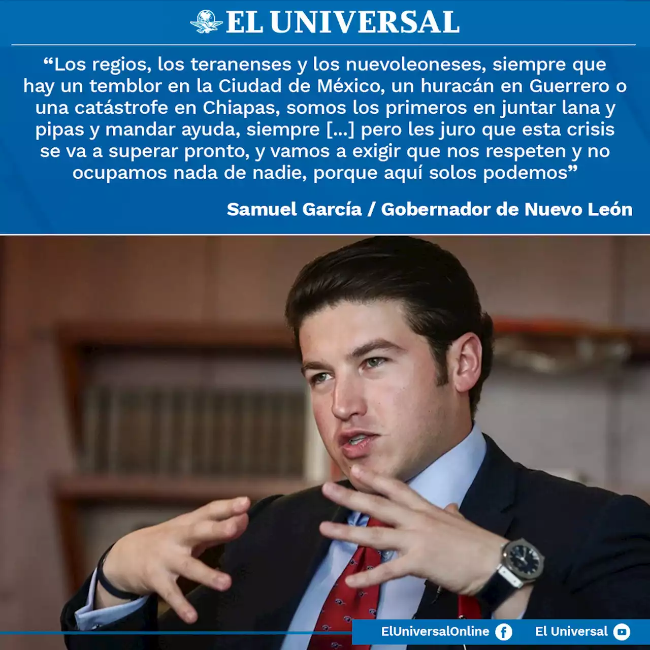 Samuel García reclama falta de ayuda ante crisis de agua en NL