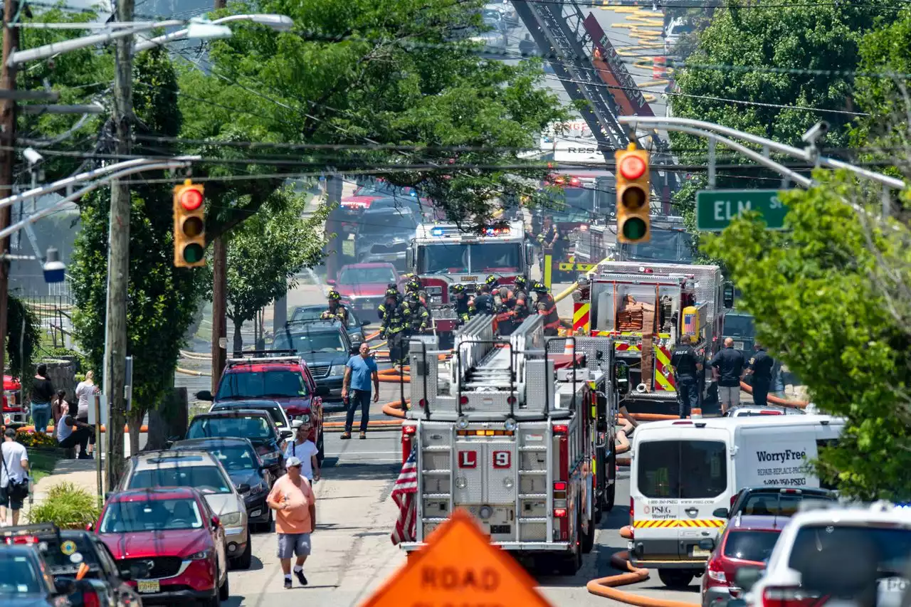 Firefighters from several towns battle blaze that damaged 2 homes in Kearny