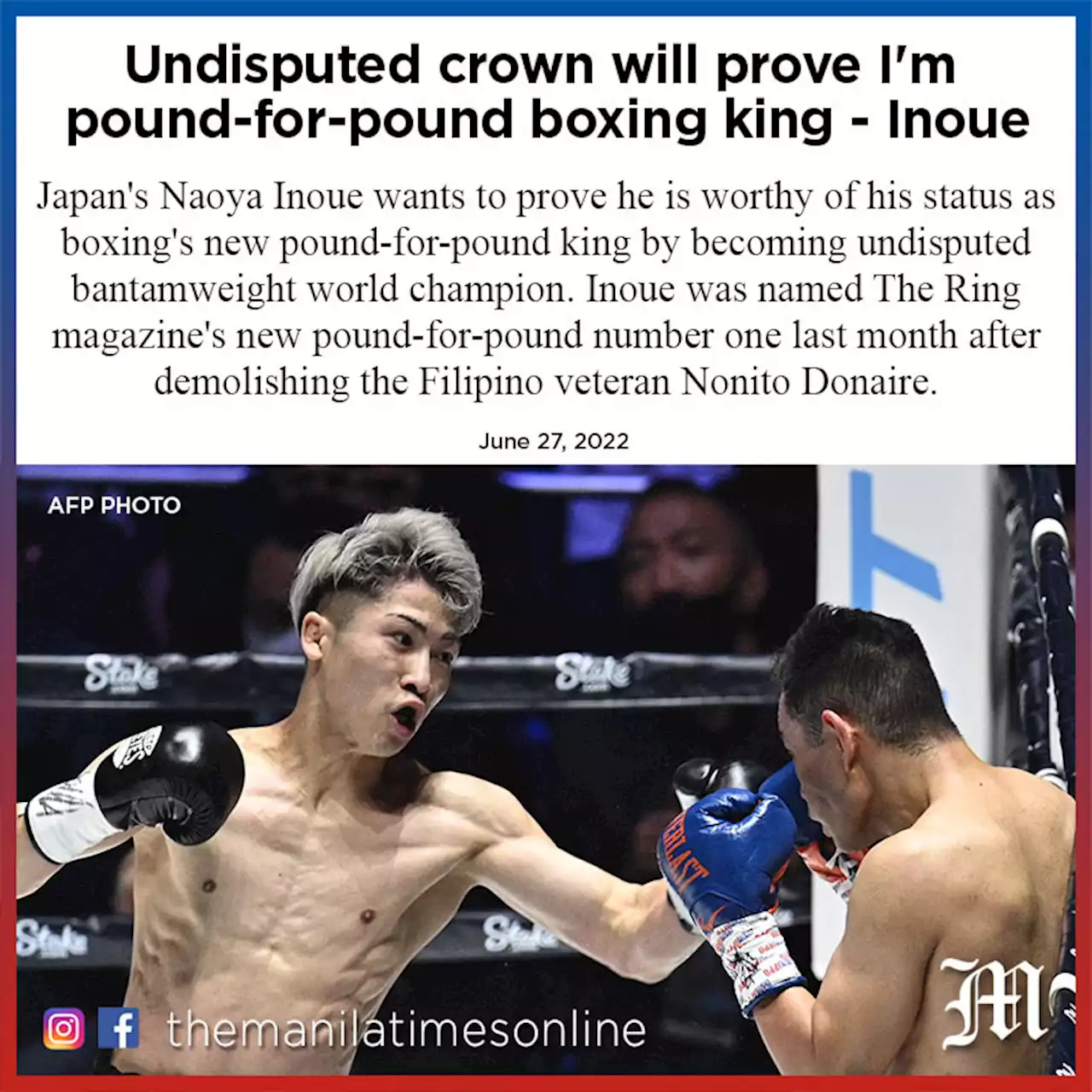 Undisputed crown will prove I'm pound-for-pound boxing king - Inoue