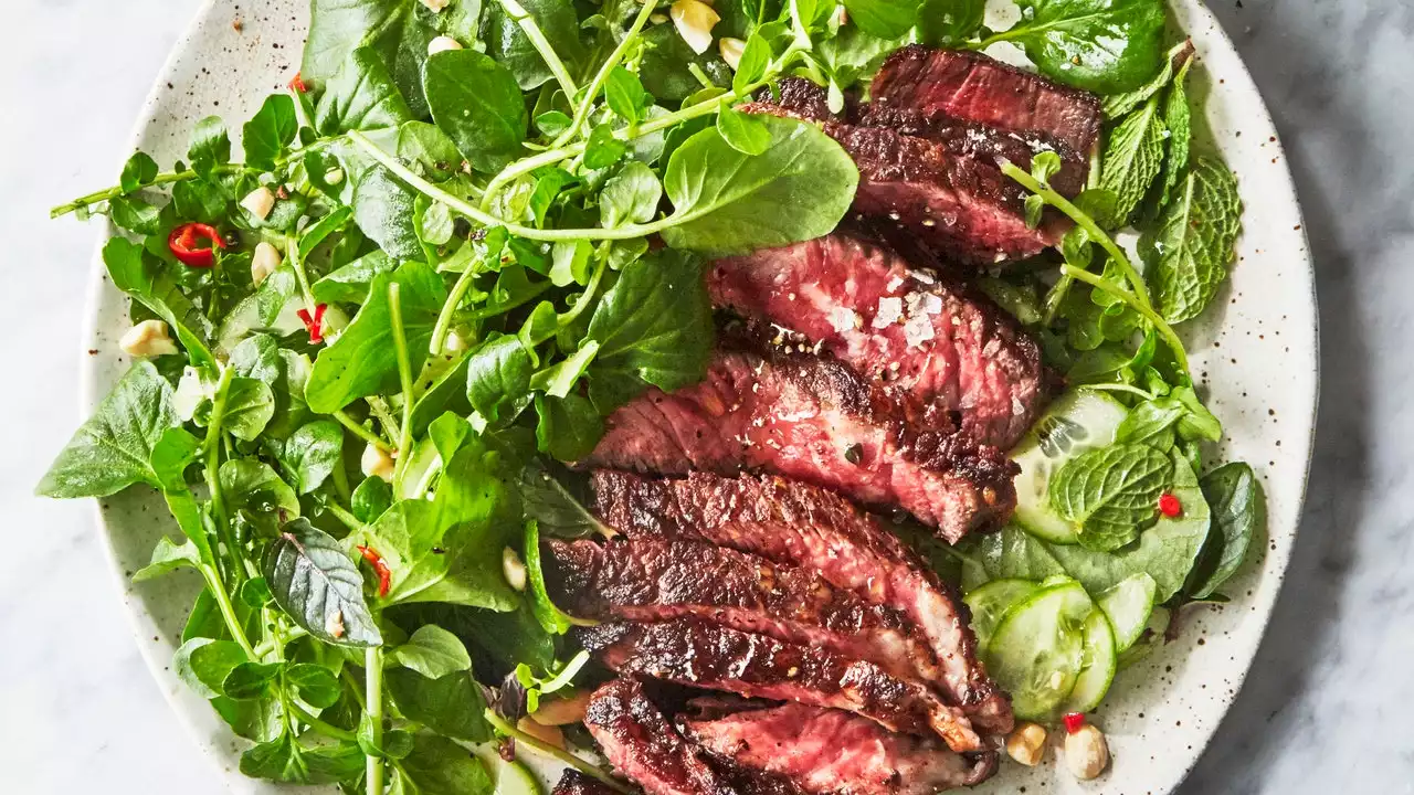 Steak With Tangy Sauce and Watercress Salad