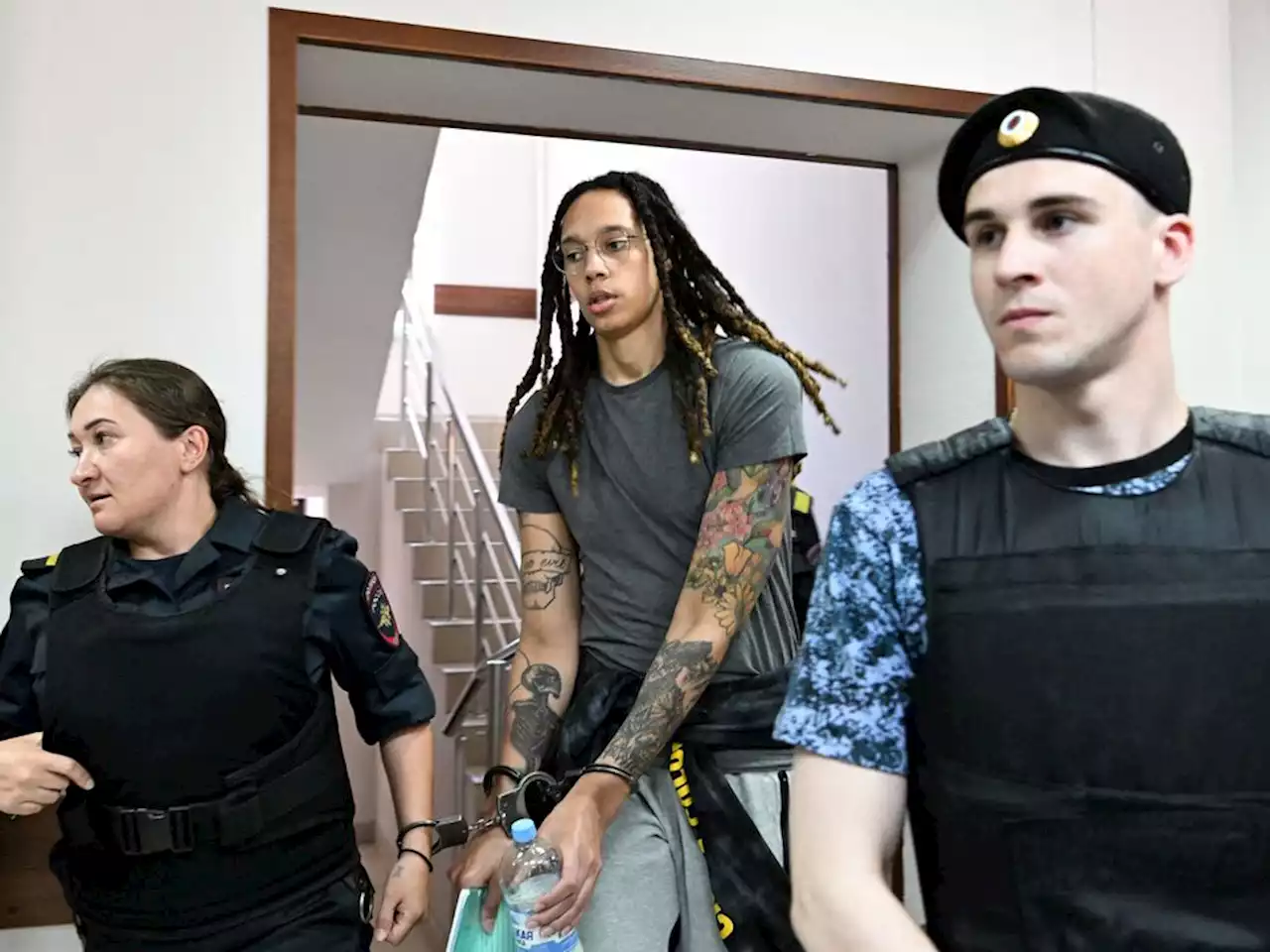 WNBA star Brittney Griner is seen at court, but Russia extends her detention again