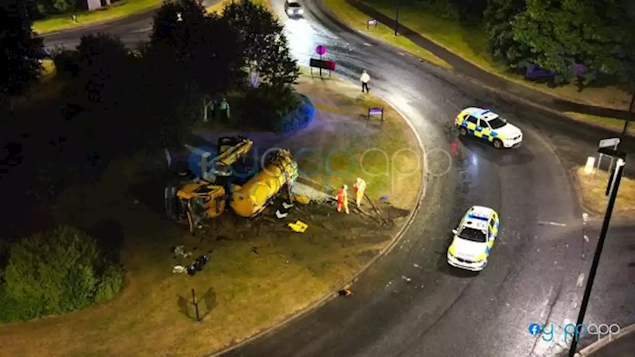 Leeds roads closed as tanker crashes onto roundabout - updates