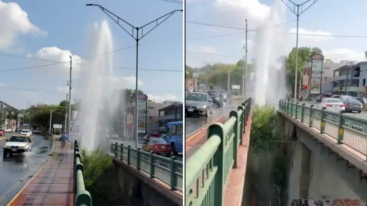 En plena crisis de agua en Nuevo León, reportan mega fuga en San Pedro