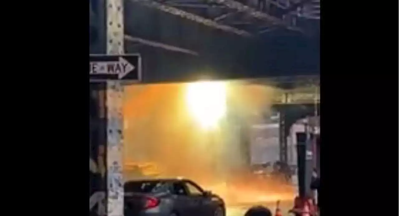 Video captures explosive fire on elevated train track in Brooklyn