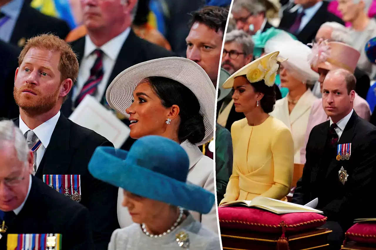 William and Kate sit opposite from Harry and Meghan at Jubilee church service