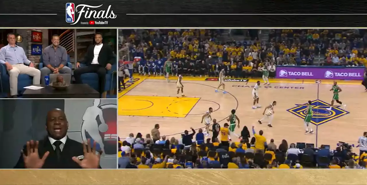 Magic Johnson interrupts broadcast to marvel at Dubs' Curry