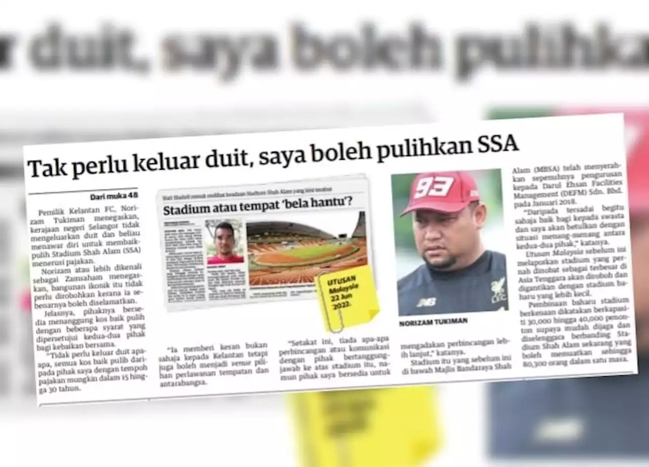 Tak perlu keluar duit, saya boleh pulihkan Stadium Shah Alam