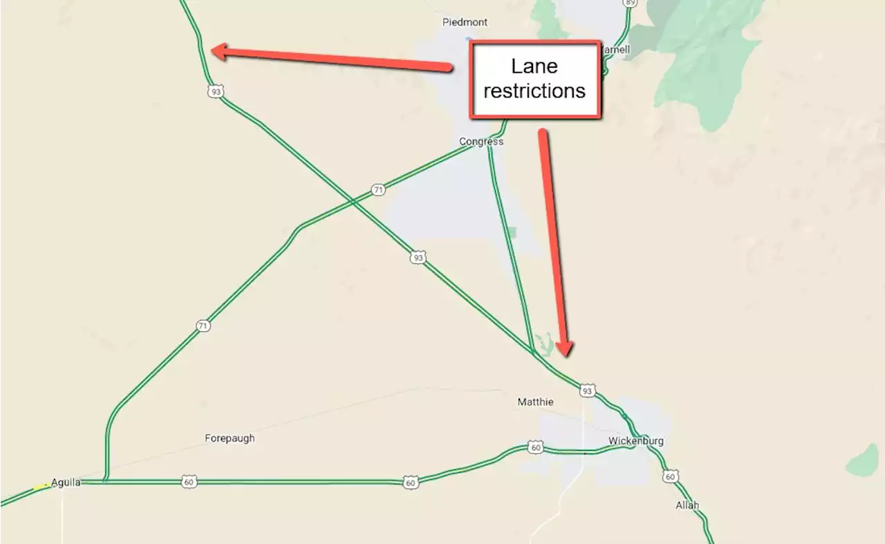 Plan for overnight lane restrictions on US 93 north of Wickenburg June 5 - 8