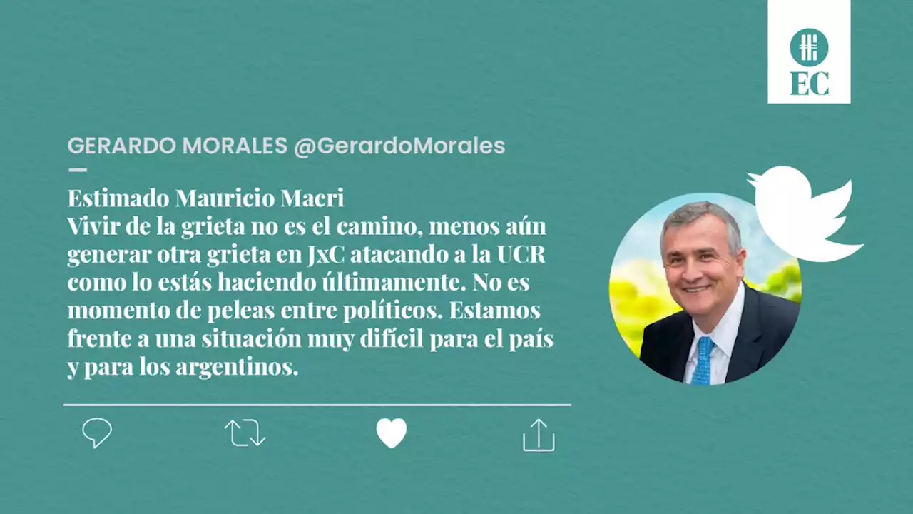 Gerardo Morales, dur�simo contra Mauricio Macri: 'Si quer�s romper JxC para acordar con la extrema derecha, dec�lo concretamente'