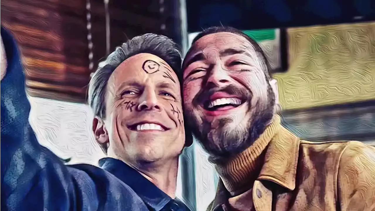 Seth Meyers Gets Face Tattoos, Argues Superheroes with Post Malone in Wild 'Day Drinking'