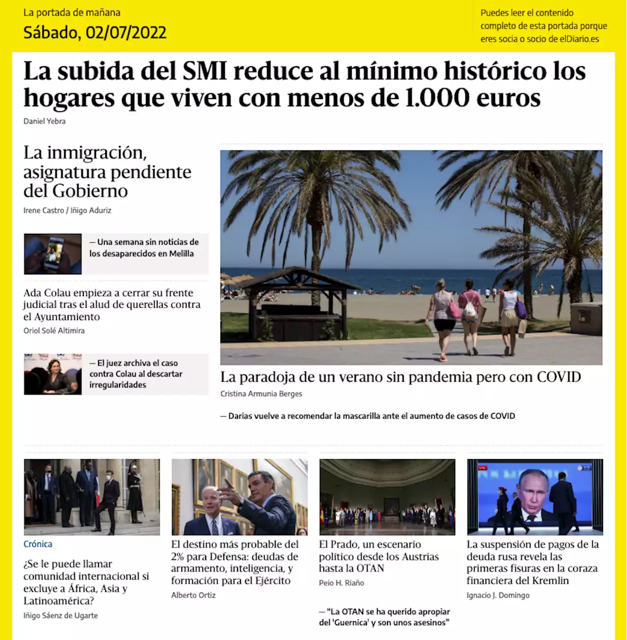 La portada del 2 de julio de 2022