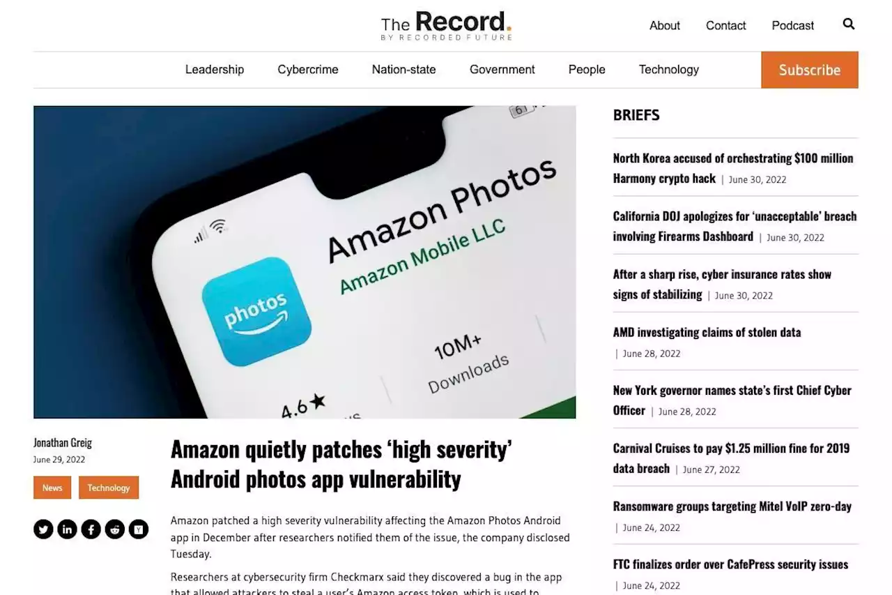 Amazon、「Amazon Photos」アプリの脆弱性修正 - 悪用により不正アクセスが可能に - トピックス｜Infoseekニュース