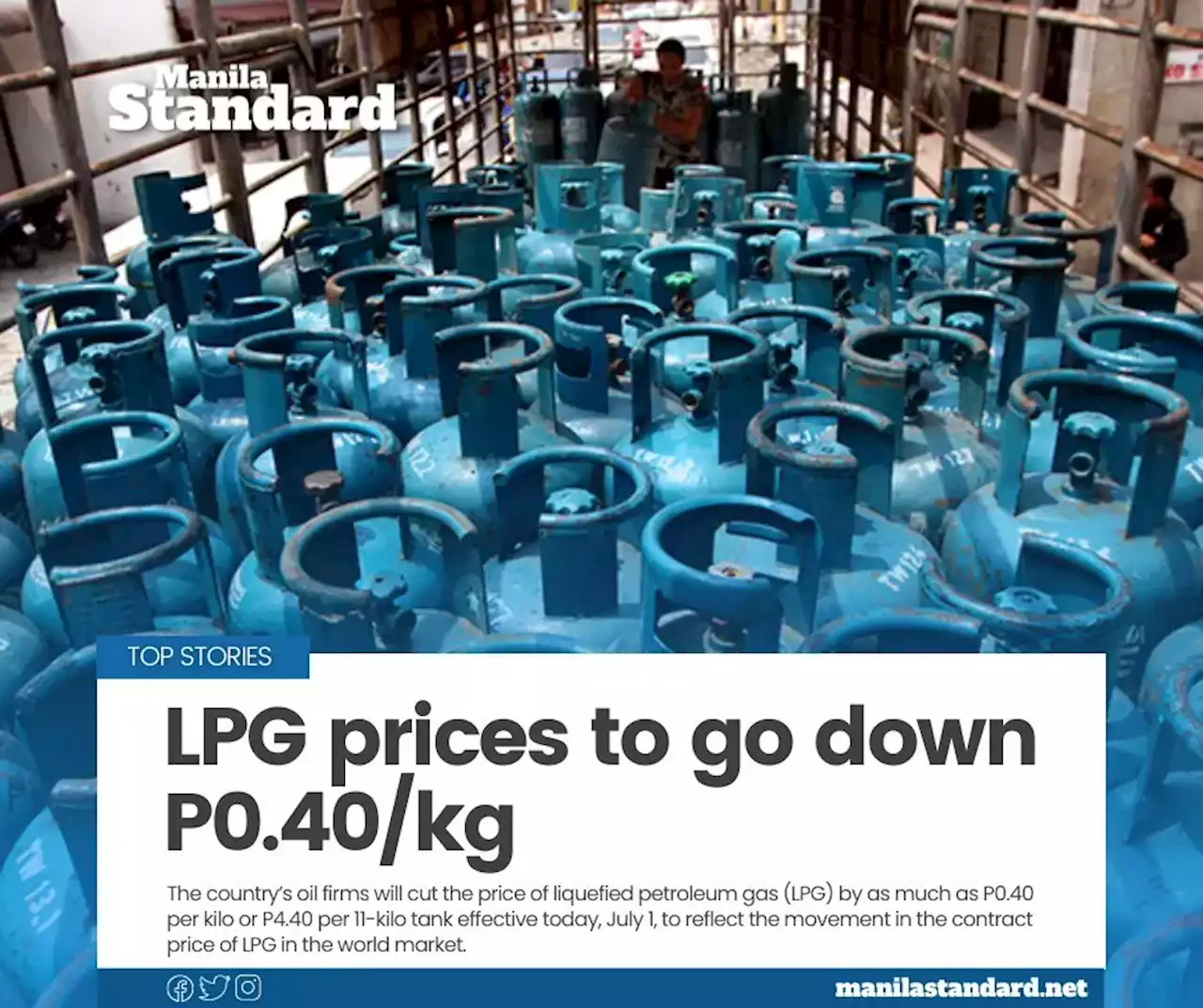 LPG prices to go down P0.40/kg