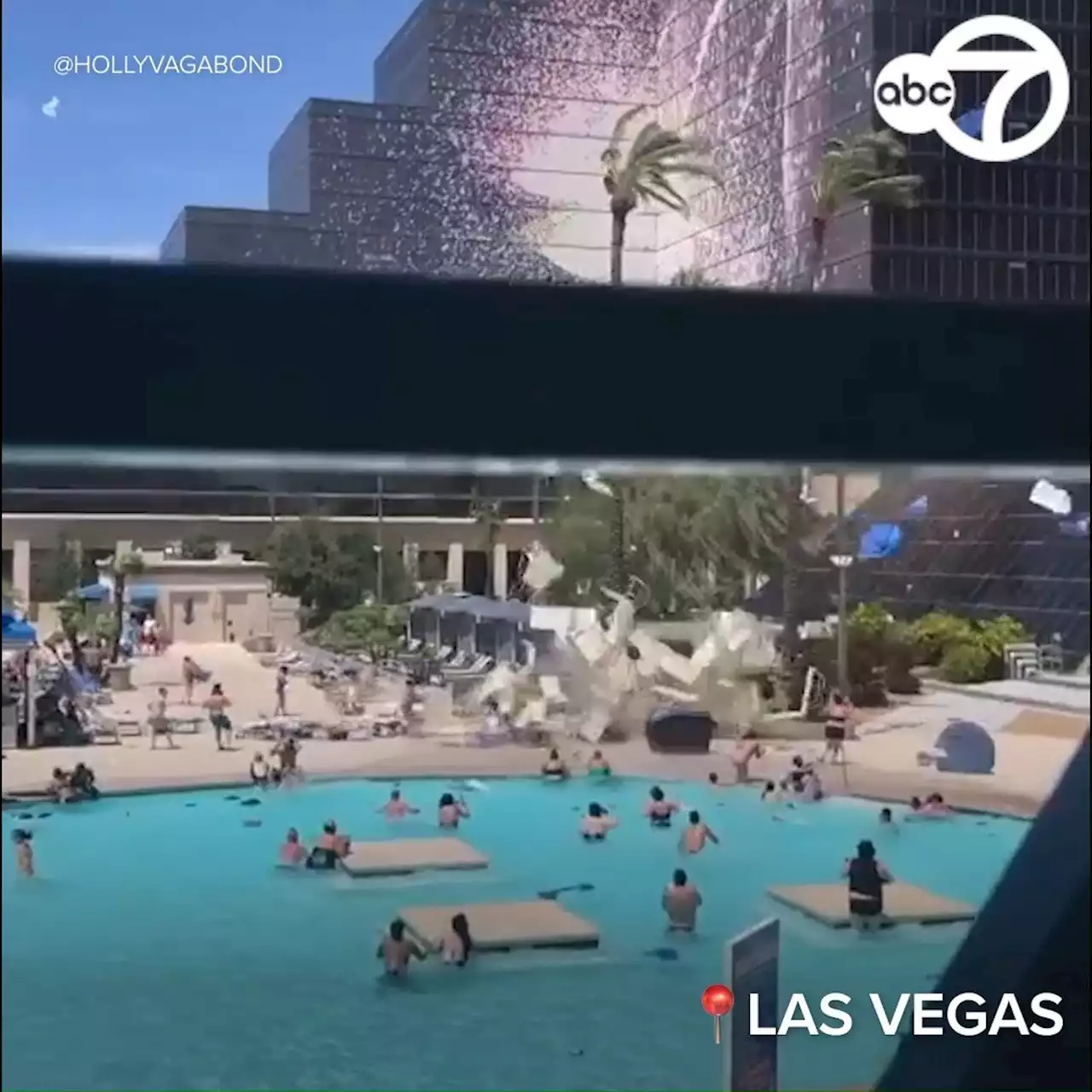 Chaos breaks out at Luxor pool in Las Vegas as dust devil sends furniture flying