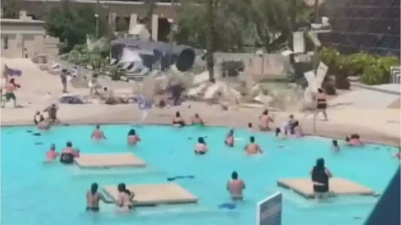 Vicious winds send furniture flying at Las Vegas hotel pool