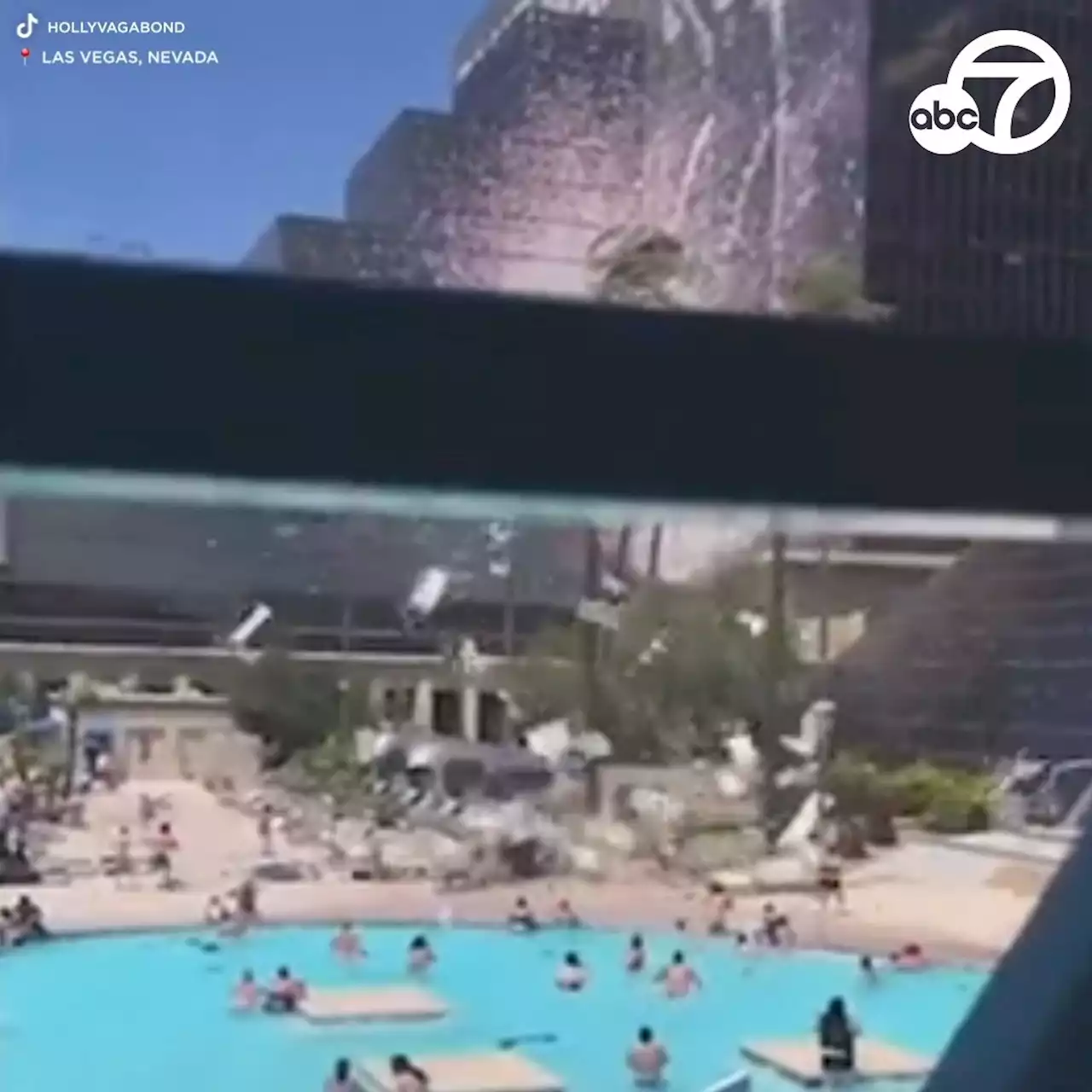 Chaos breaks out at Luxor pool in Las Vegas as dust devil sends furniture flying