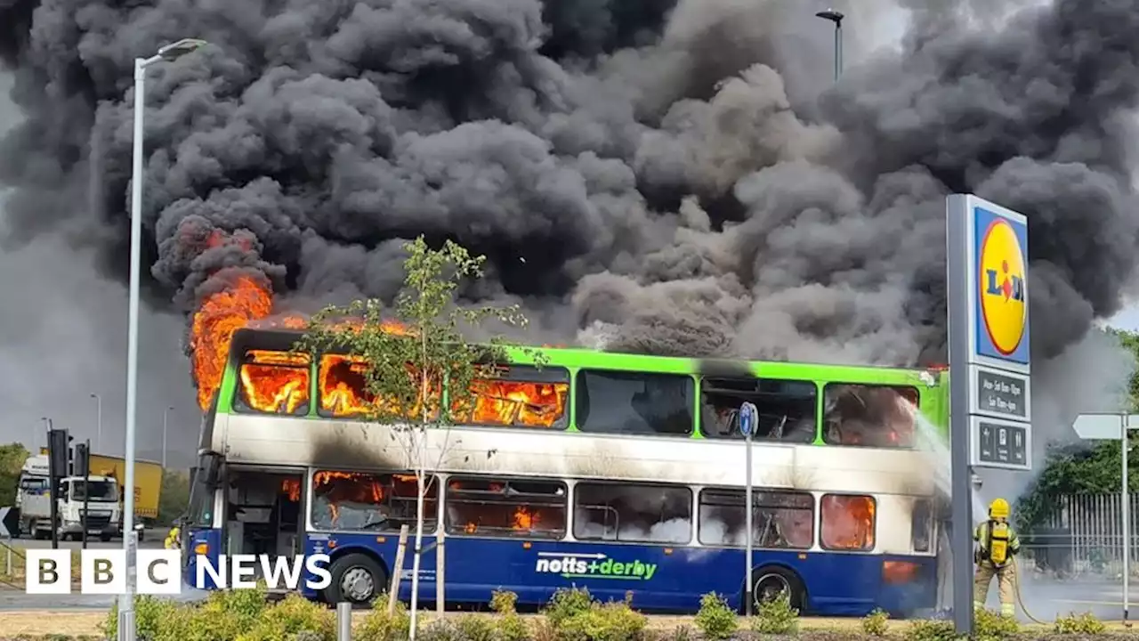 Firefighters tackle Derby double decker bus blaze