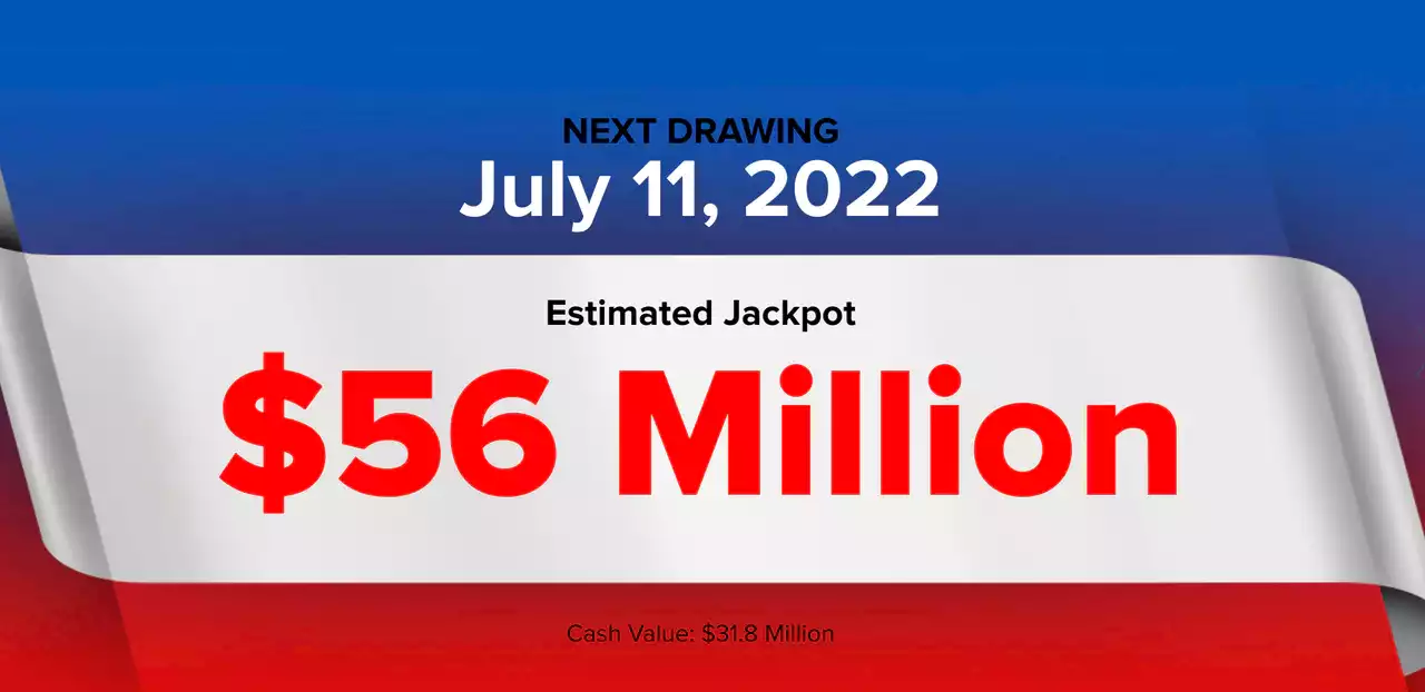 Powerball winning numbers for Monday, July 11, 2022; jackpot $56 million