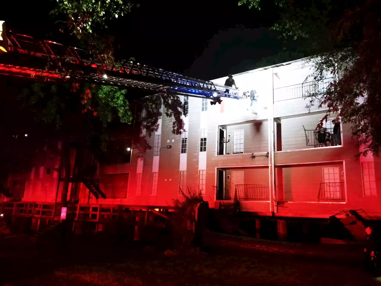 Firefighters rescue 12 people from apartment balconies after falling tree crashes through stairwell