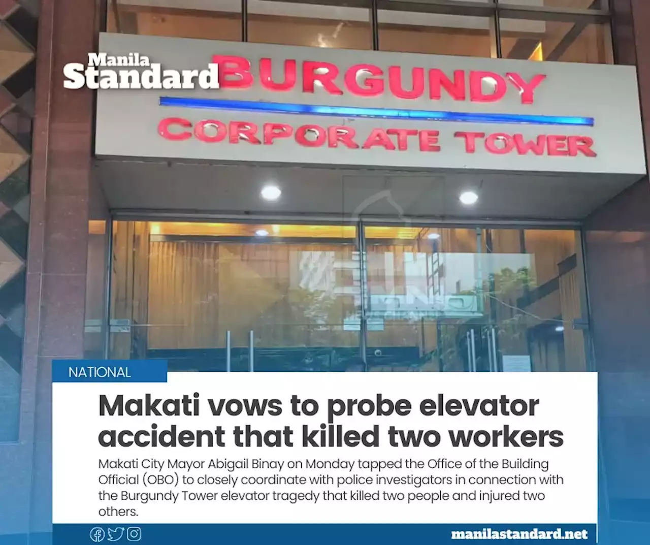 Makati vows to probe elevator accident that killed two workers