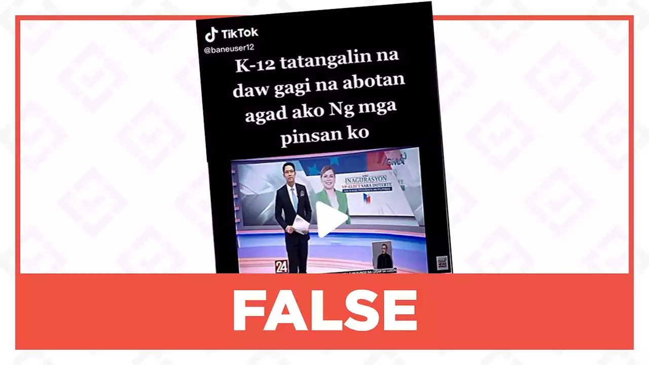 FALSE: VP Sara Duterte will scrap K to 12 program