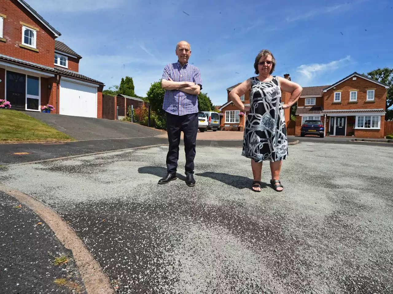 Melted asphalt leaves Telford residents unable to even walk on their cul-de-sac