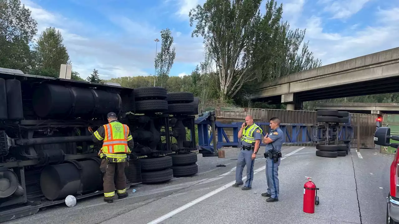 Overturned semi snarling traffic in Southcenter area