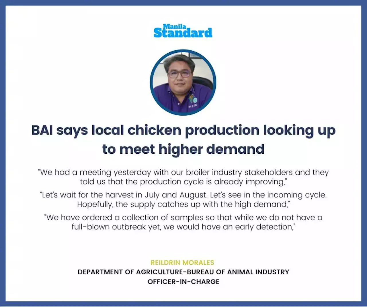 BAI says local chicken production looking up to meet higher demand