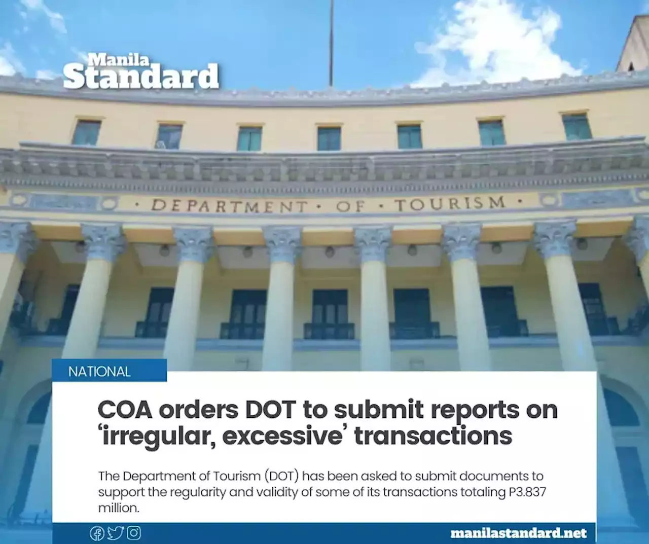 COA orders DOT to submit reports on ‘irregular, excessive’ transactions