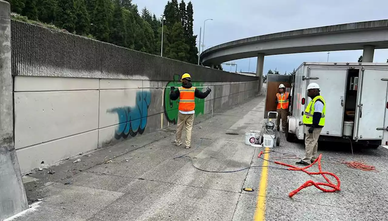 Crews working to clean up graffiti near downtown Seattle amid ‘Revive I-5’ closures