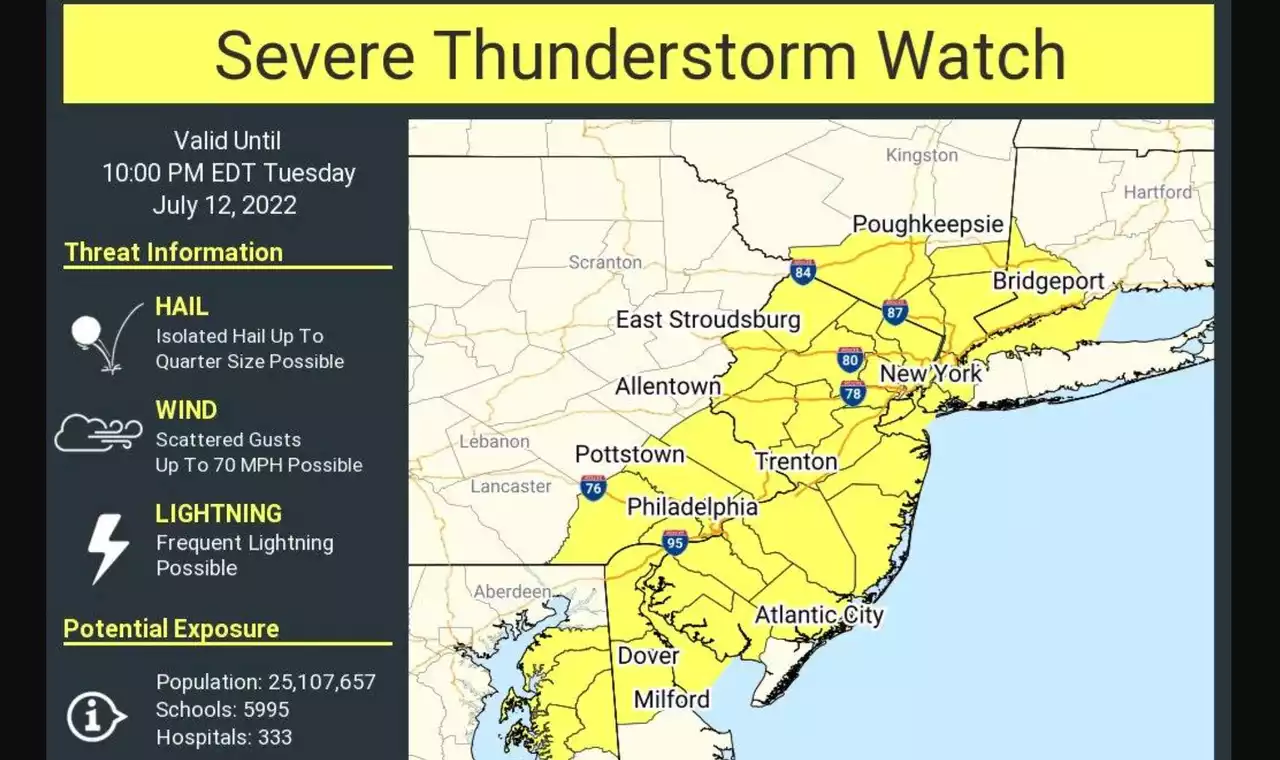 Severe thunderstorm watch issued for nearly all of N.J.