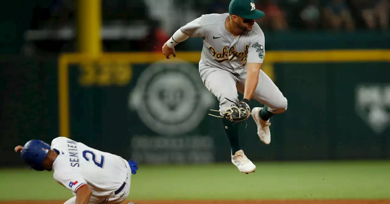 A's shut out into 9th inning, lose to Rangers