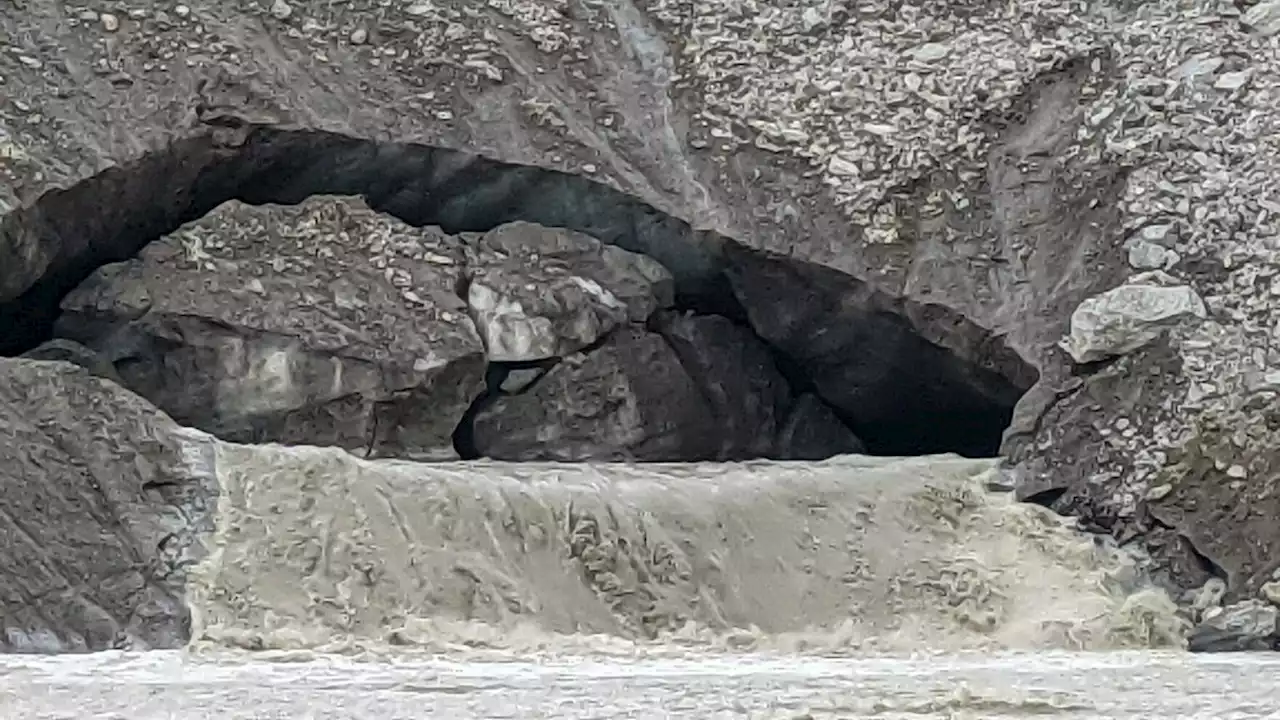 The Castner Glacier ice cave is collapsing and gushing meltwater