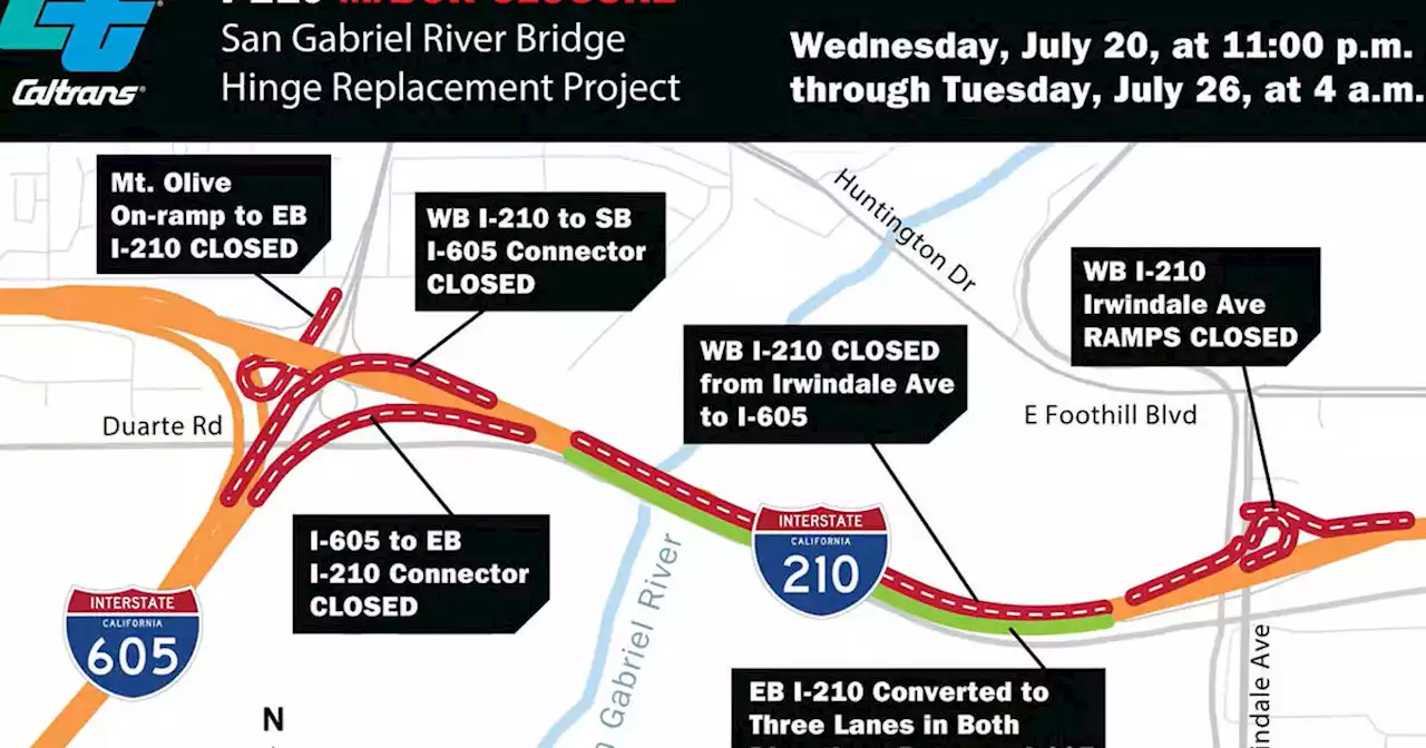 Westbound 210 Freeway at the 605 in Irwindale to be shut down for 5 full days