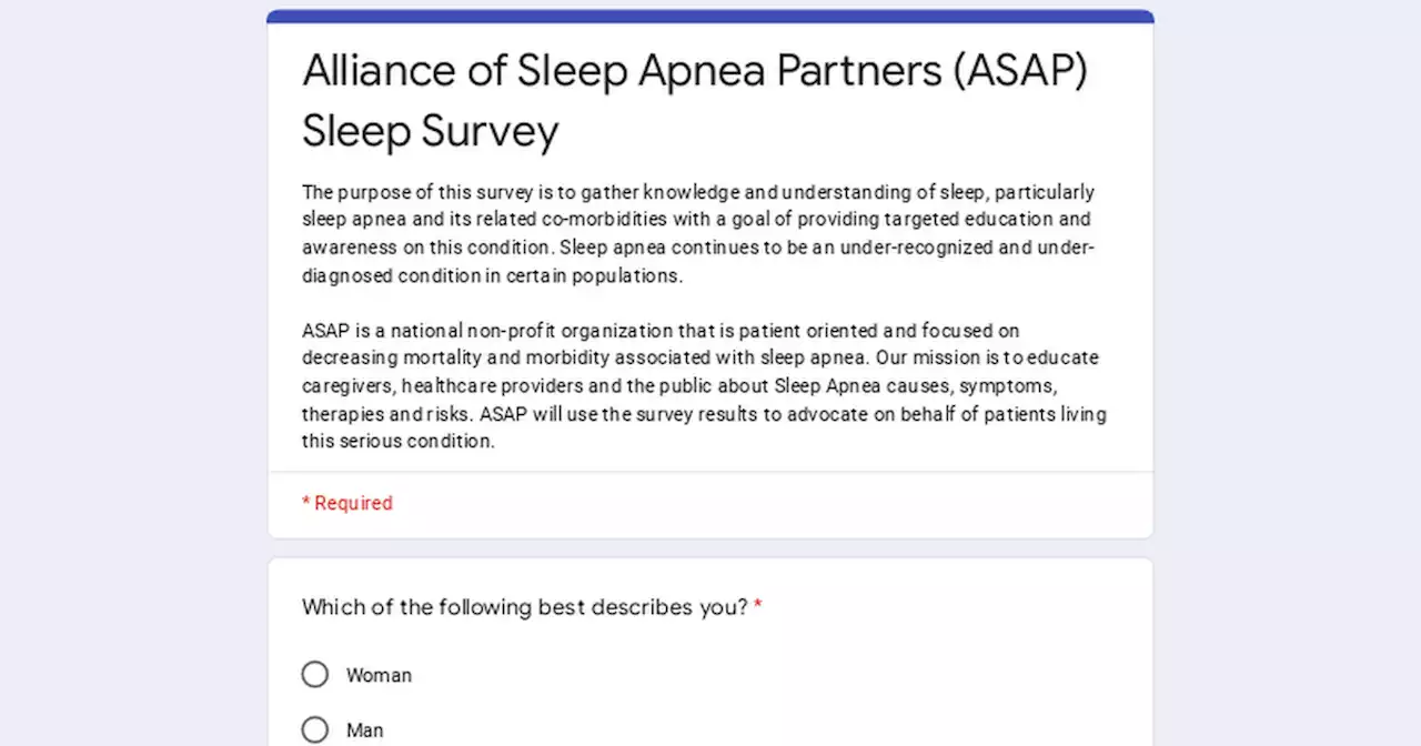 Alliance of Sleep Apnea Partners (ASAP) Sleep Survey