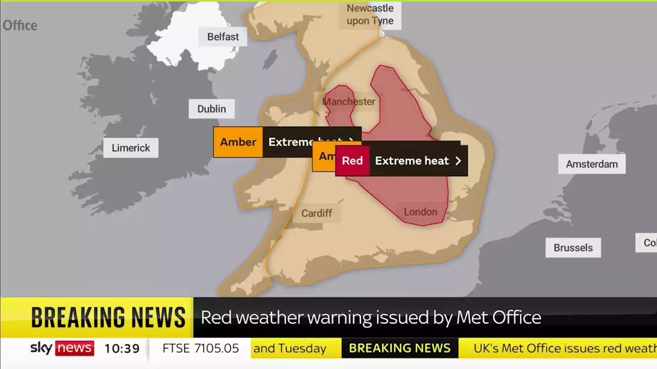 Red extreme heat warning issued for first time across England for Monday and Tuesday