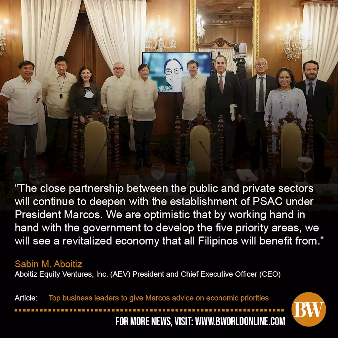 Top business leaders to give Marcos advice on economic priorities - BusinessWorld Online