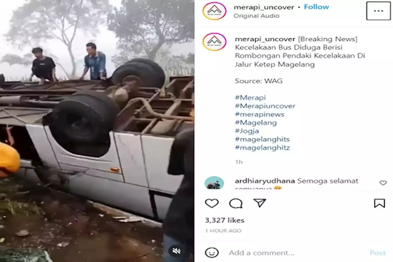 Bus Berisi Rombongan Pendaki Kecelakaan di Ketep Magelang